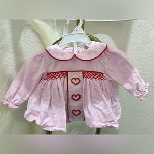 Little Bear Smocks Pink Baby Dress with Red Embroidery